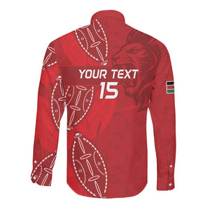 Jamhuri ya Kenya Rugby Custom Long Sleeve Button Shirt Kenyan Shield Style - Red Color
