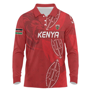 Jamhuri ya Kenya Rugby Custom Long Sleeve Polo Shirt Kenyan Shield Style - Red Color