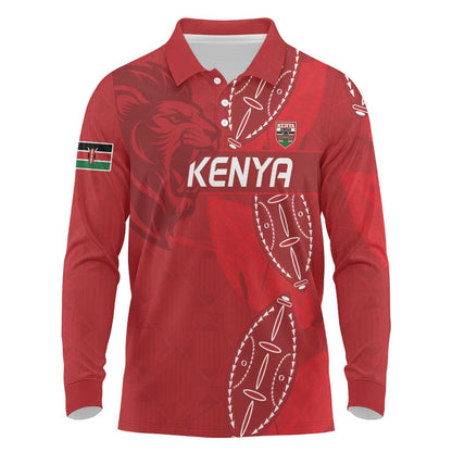 Jamhuri ya Kenya Rugby Custom Long Sleeve Polo Shirt Kenyan Shield Style - Red Color