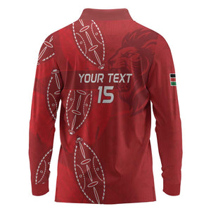 Jamhuri ya Kenya Rugby Custom Long Sleeve Polo Shirt Kenyan Shield Style - Red Color