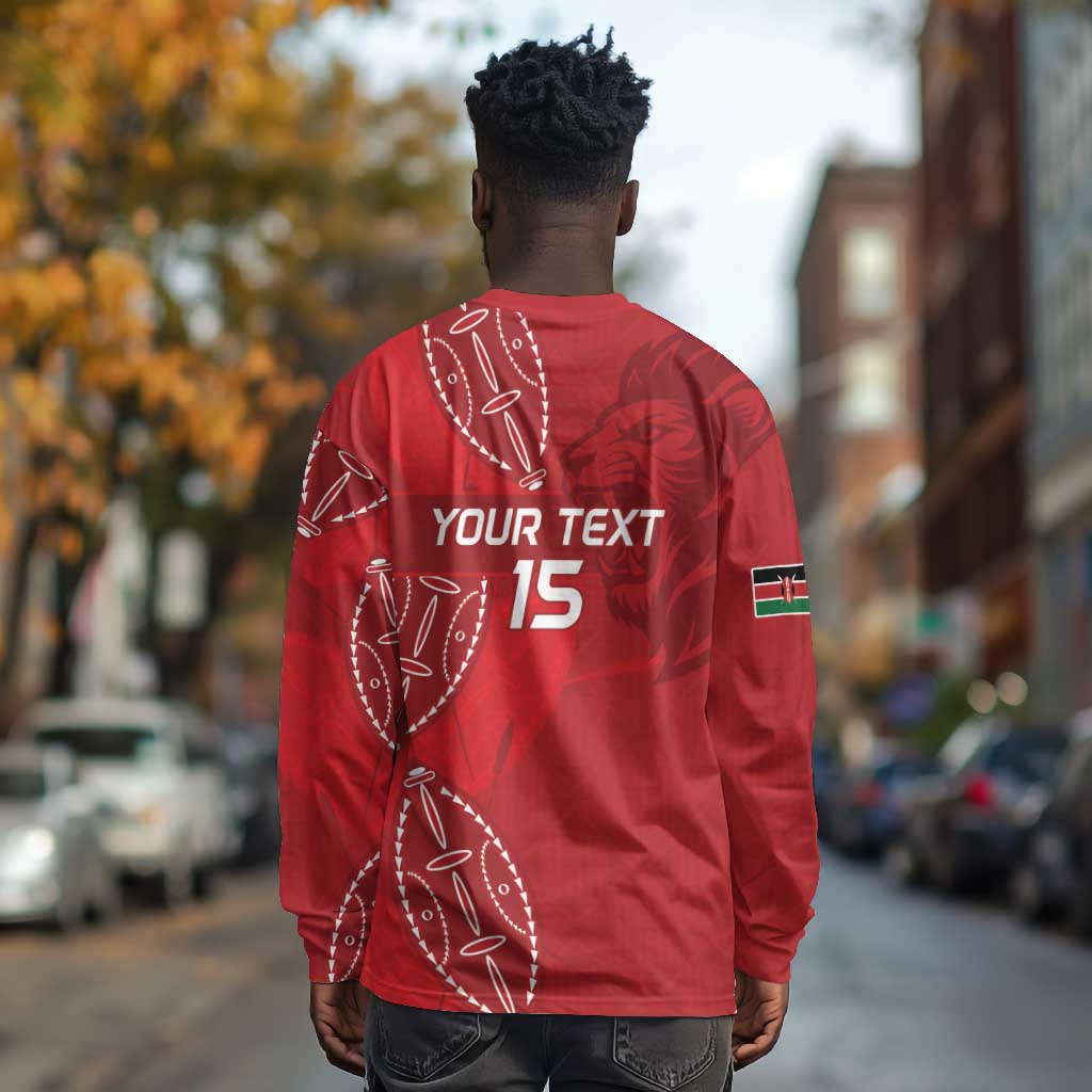 Jamhuri ya Kenya Rugby Custom Long Sleeve Shirt Kenyan Shield Style - Red Color