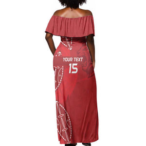 Jamhuri ya Kenya Rugby Custom Off Shoulder Maxi Dress Kenyan Shield Style - Red Color