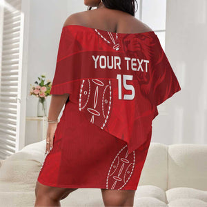 Jamhuri ya Kenya Rugby Custom Off Shoulder Short Dress Kenyan Shield Style - Red Color