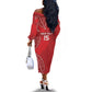 Jamhuri ya Kenya Rugby Custom Off The Shoulder Long Sleeve Dress Kenyan Shield Style - Red Color