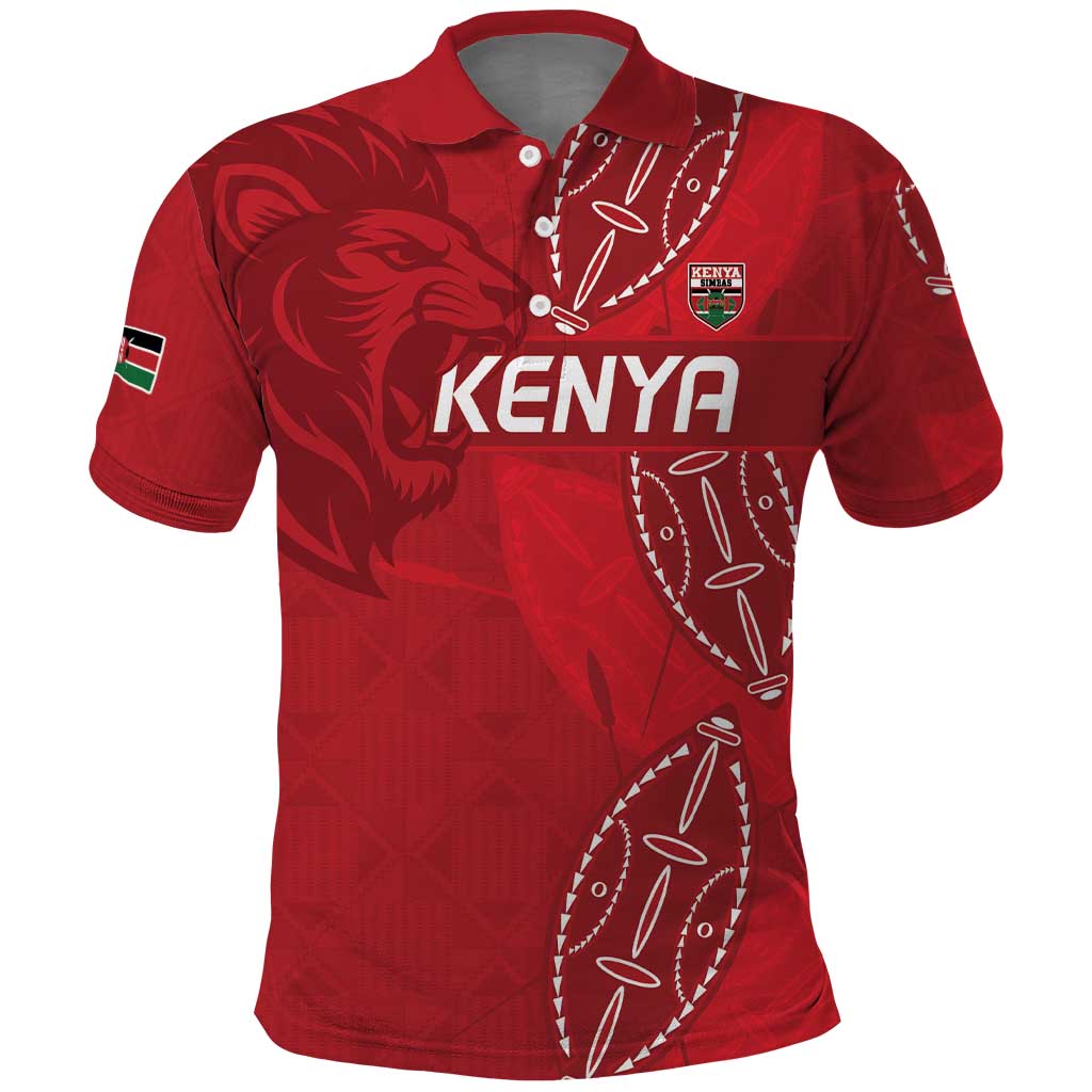 Jamhuri ya Kenya Rugby Custom Polo Shirt Kenyan Shield Style - Red Color