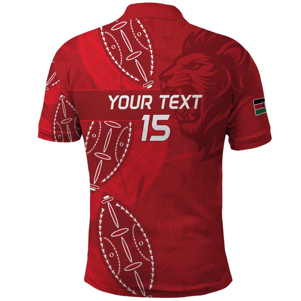 Jamhuri ya Kenya Rugby Custom Polo Shirt Kenyan Shield Style - Red Color