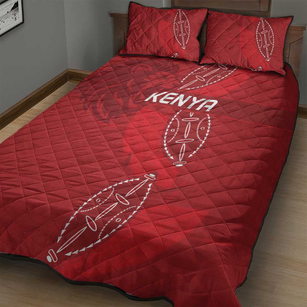 Jamhuri ya Kenya Rugby Quilt Bed Set Kenyan Shield Style - Red Color
