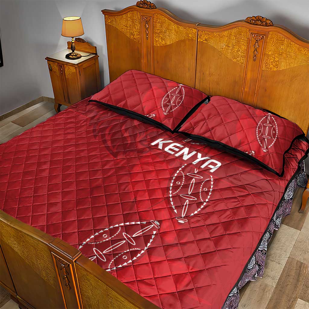 Jamhuri ya Kenya Rugby Quilt Bed Set Kenyan Shield Style - Red Color