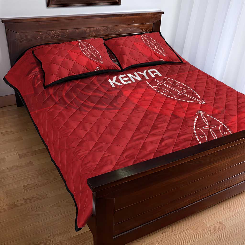 Jamhuri ya Kenya Rugby Quilt Bed Set Kenyan Shield Style - Red Color