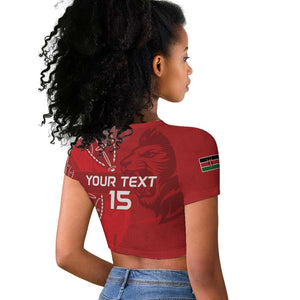Jamhuri ya Kenya Rugby Custom Raglan Cropped T shirt Kenyan Shield Style - Red Color