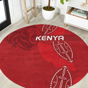 Jamhuri ya Kenya Rugby Round Carpet Kenyan Shield Style - Red Color