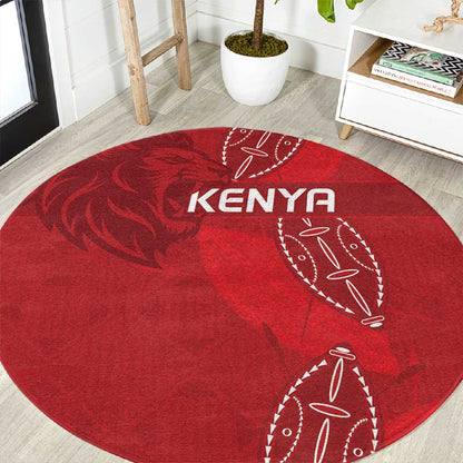 Jamhuri ya Kenya Rugby Round Carpet Kenyan Shield Style - Red Color