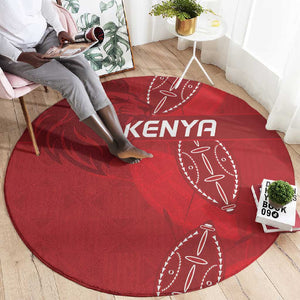 Jamhuri ya Kenya Rugby Round Carpet Kenyan Shield Style - Red Color