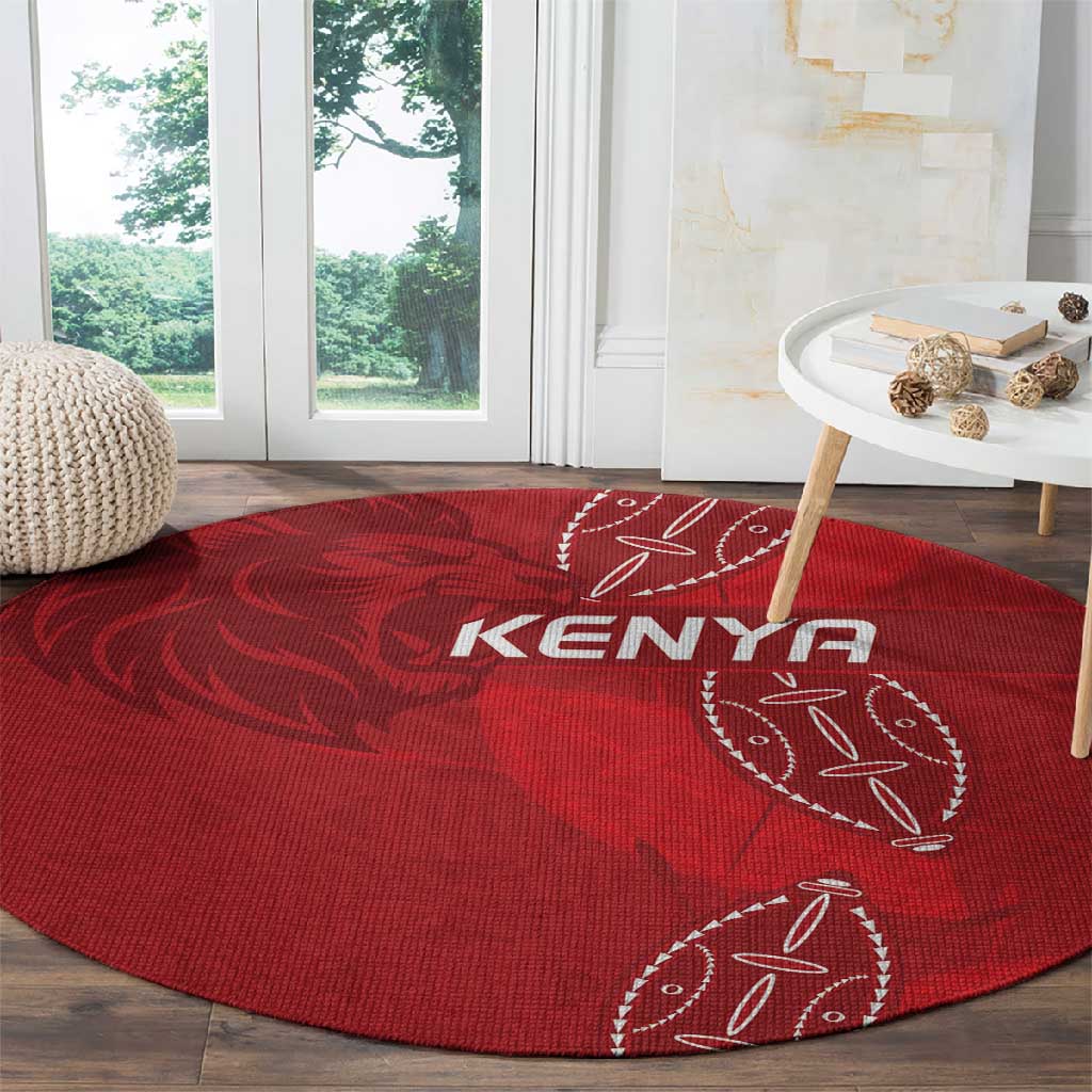 Jamhuri ya Kenya Rugby Round Carpet Kenyan Shield Style - Red Color