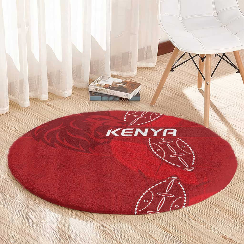 Jamhuri ya Kenya Rugby Round Carpet Kenyan Shield Style - Red Color