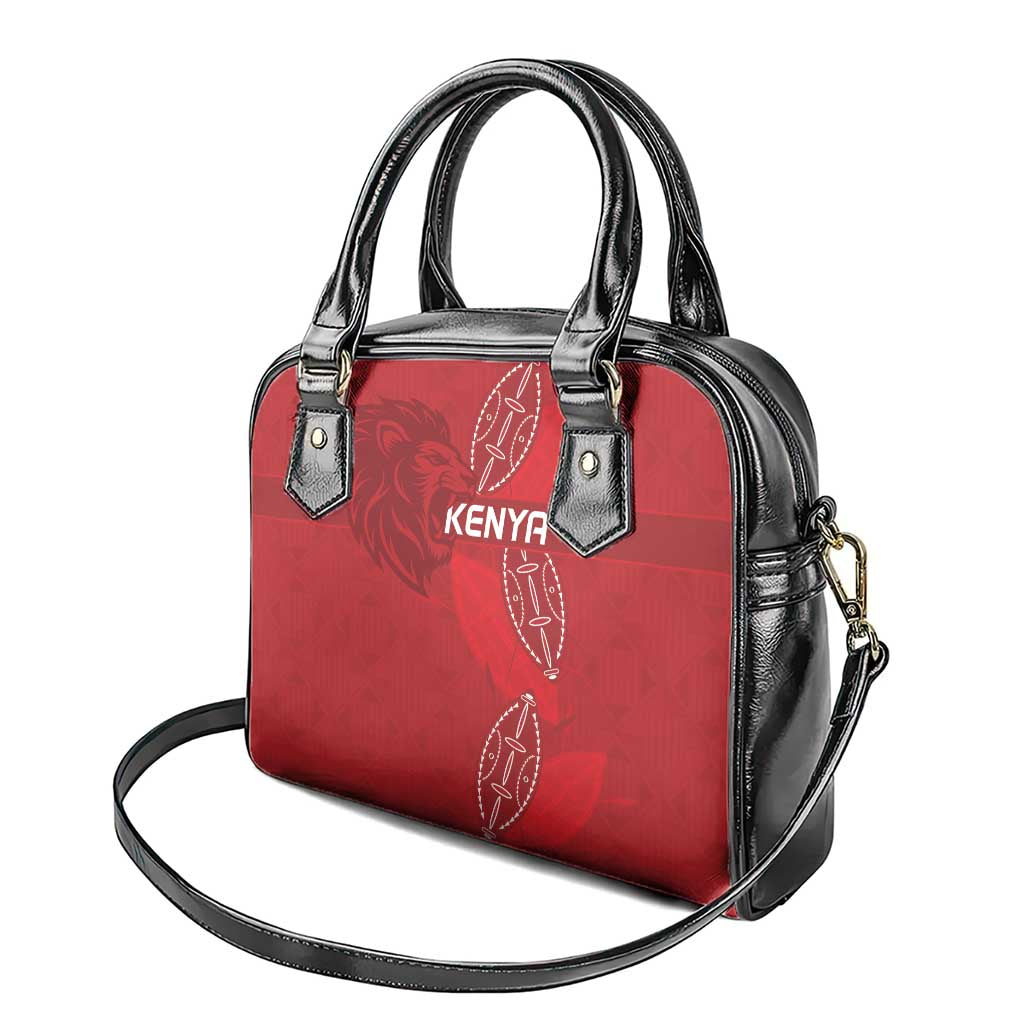 Jamhuri ya Kenya Rugby Shoulder Handbag Kenyan Shield Style - Red Color