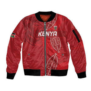 Jamhuri ya Kenya Rugby Custom Sleeve Zip Bomber Jacket Kenyan Shield Style - Red Color