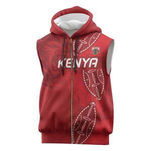 Jamhuri ya Kenya Rugby Custom Sleeveless Zip Hoodie Kenyan Shield Style - Red Color - African Pride