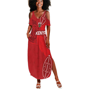 Jamhuri ya Kenya Rugby Custom Summer Maxi Dress Kenyan Shield Style - Red Color