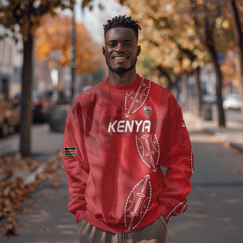 Jamhuri ya Kenya Rugby Custom Sweatshirt Kenyan Shield Style - Red Color