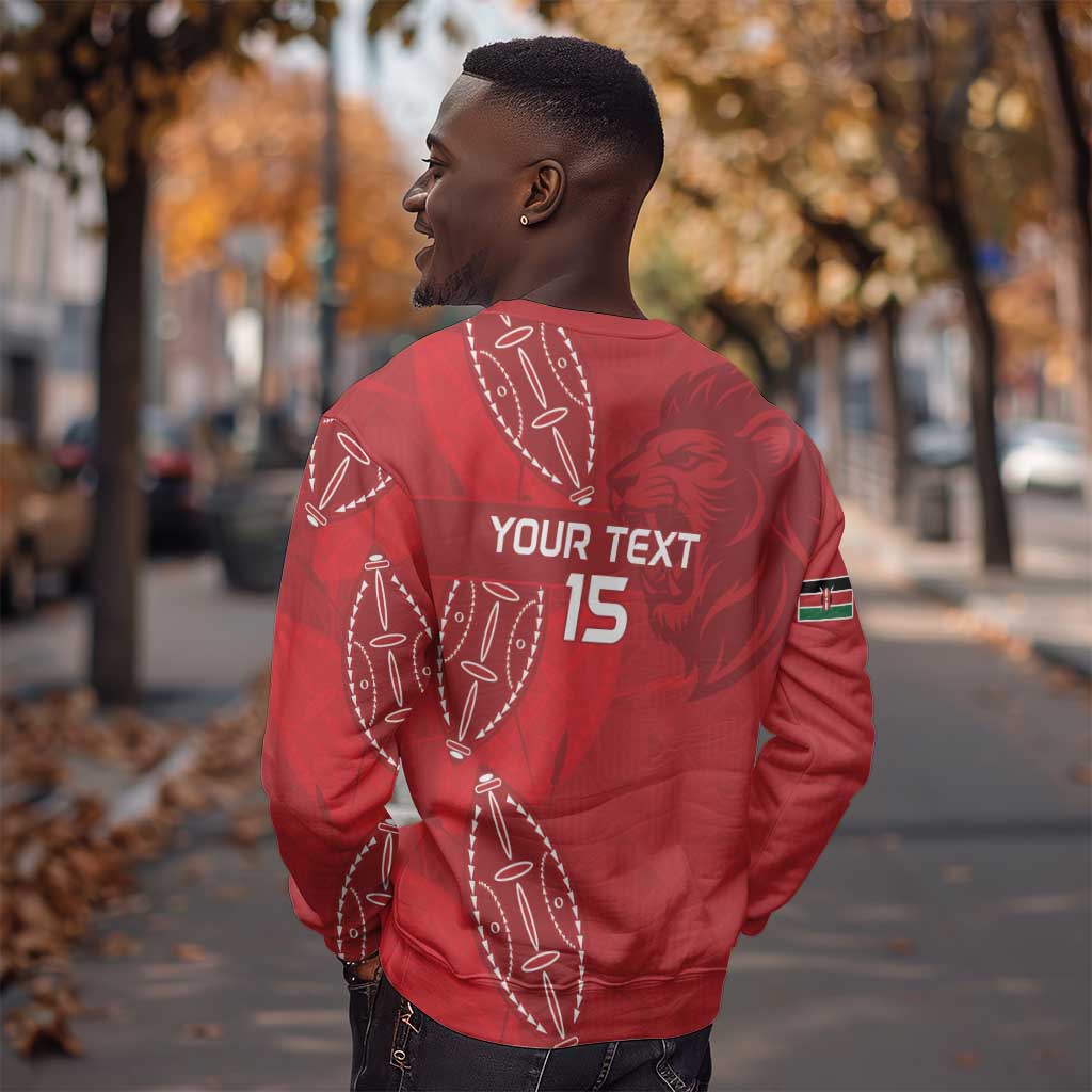 Jamhuri ya Kenya Rugby Custom Sweatshirt Kenyan Shield Style - Red Color