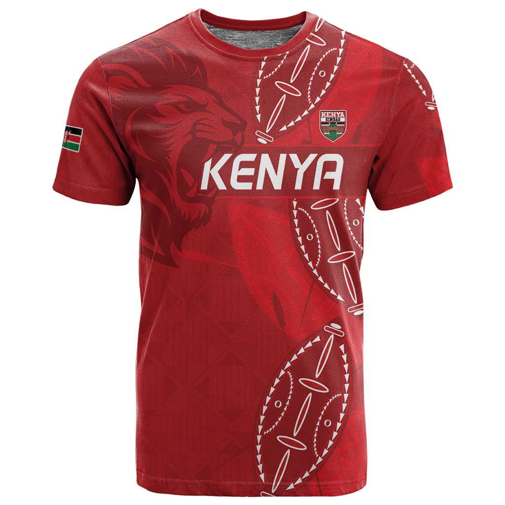 Jamhuri ya Kenya Rugby Custom T shirt Kenyan Shield Style - Red Color