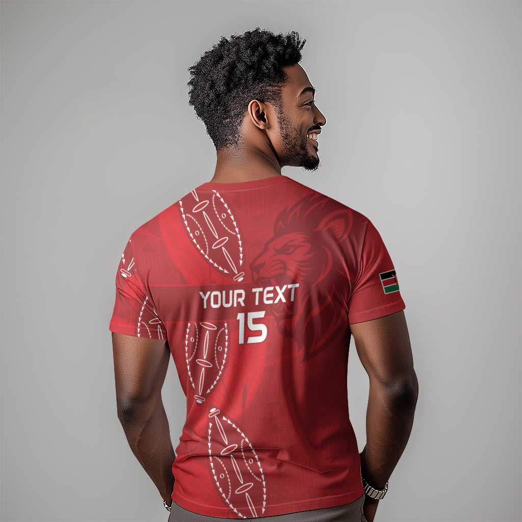 Jamhuri ya Kenya Rugby Custom T shirt Kenyan Shield Style - Red Color