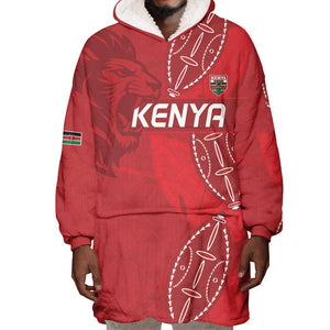 Jamhuri ya Kenya Rugby Custom Wearable Blanket Hoodie Kenyan Shield Style - Red Color