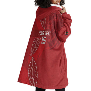 Jamhuri ya Kenya Rugby Custom Wearable Blanket Hoodie Kenyan Shield Style - Red Color