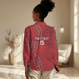 Jamhuri ya Kenya Rugby Custom Women Casual Shirt Kenyan Shield Style - Red Color