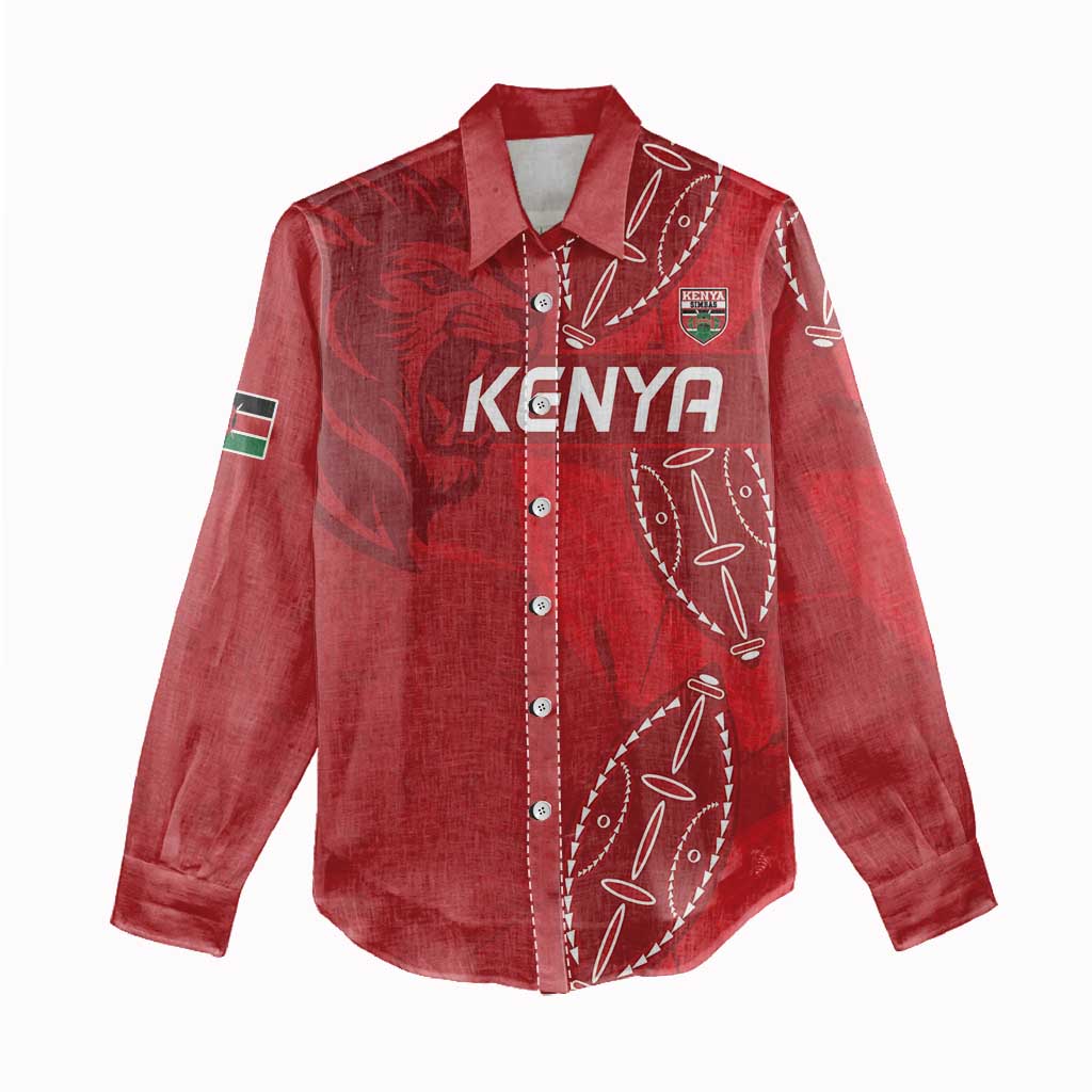 Jamhuri ya Kenya Rugby Custom Women Casual Shirt Kenyan Shield Style - Red Color