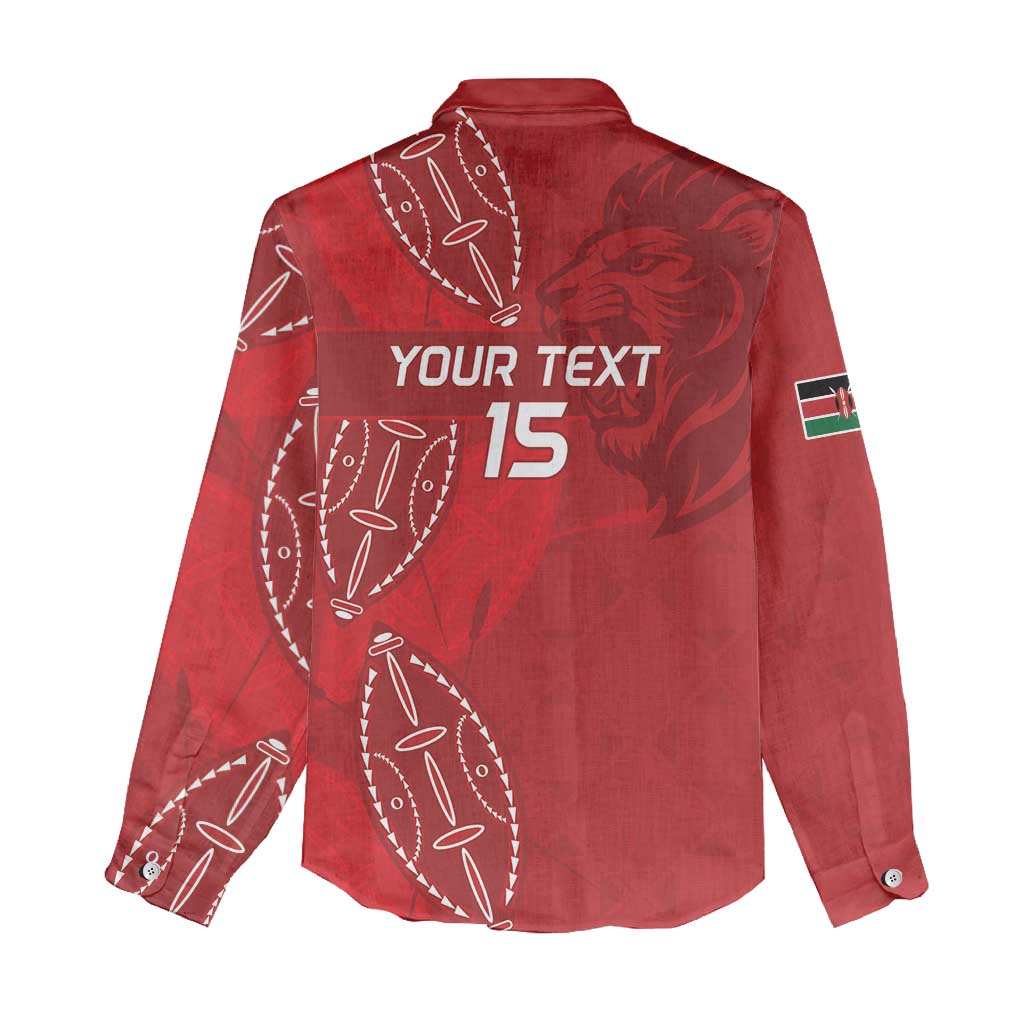Jamhuri ya Kenya Rugby Custom Women Casual Shirt Kenyan Shield Style - Red Color