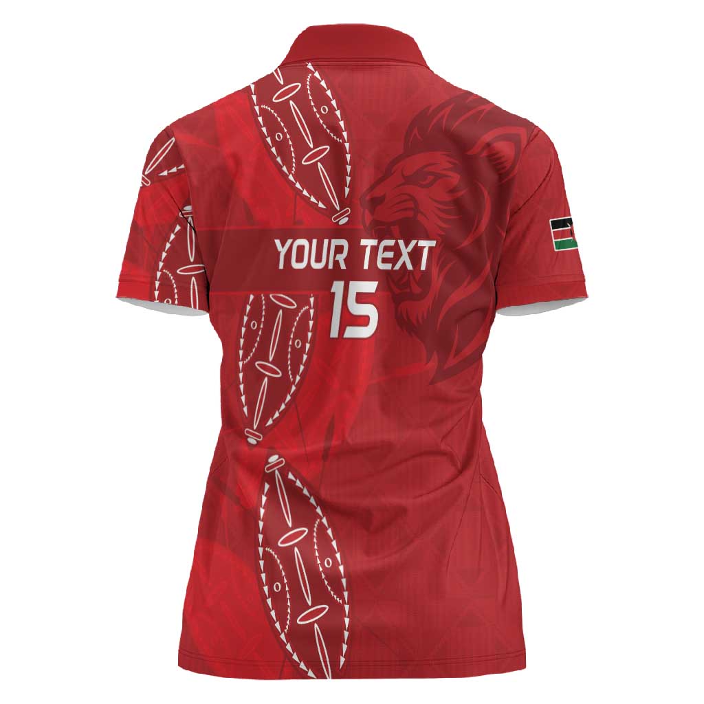 Jamhuri ya Kenya Rugby Custom Women Polo Shirt Kenyan Shield Style - Red Color