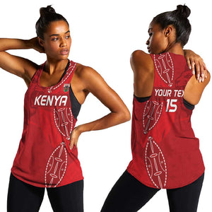 Jamhuri ya Kenya Rugby Custom Women Racerback Tank Kenyan Shield Style - Red Color