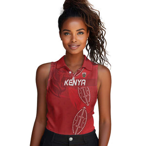 Jamhuri ya Kenya Rugby Custom Women Sleeveless Polo Shirt Kenyan Shield Style - Red Color