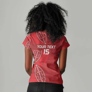 Jamhuri ya Kenya Rugby Custom Women V-Neck T-Shirt Kenyan Shield Style - Red Color