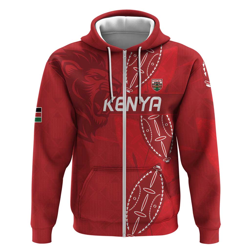 Jamhuri ya Kenya Rugby Custom Zip Hoodie Kenyan Shield Style - Red Color