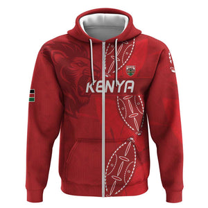 Jamhuri ya Kenya Rugby Custom Zip Hoodie Kenyan Shield Style - Red Color