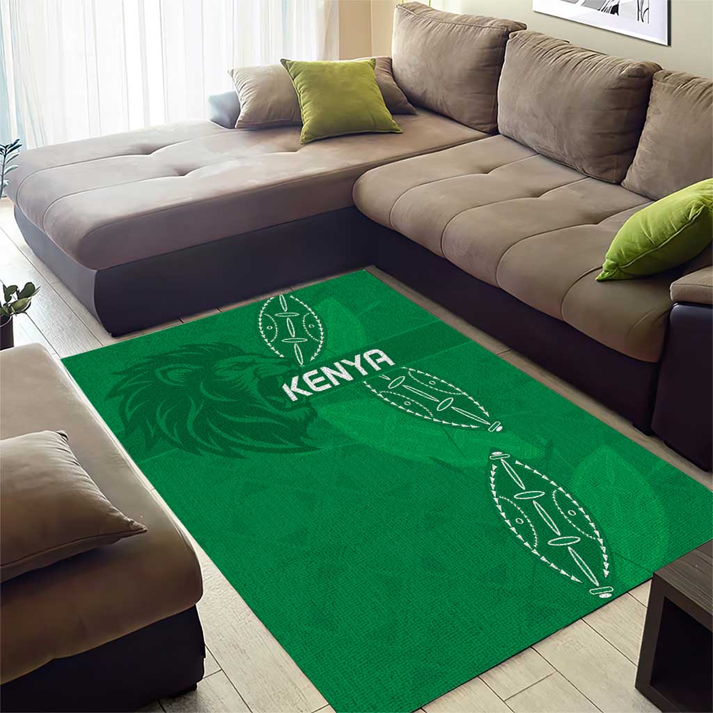 Jamhuri ya Kenya Rugby Area Rug Kenyan Shield Style - Green Color