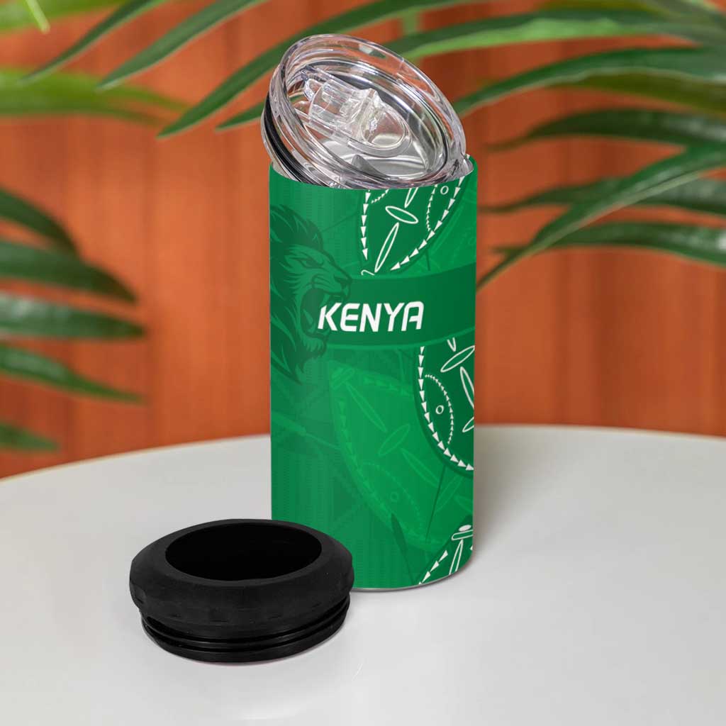 Jamhuri ya Kenya Rugby Custom 4 in 1 Can Cooler Tumbler Kenyan Shield Style - Green Color