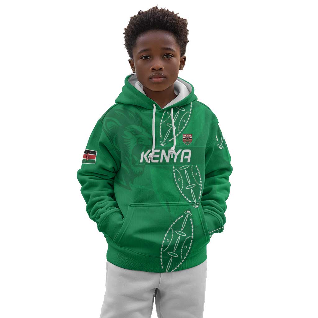 Jamhuri ya Kenya Rugby Custom Kid Hoodie Kenyan Shield Style - Green Color