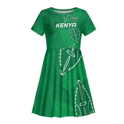 Jamhuri ya Kenya Rugby Custom Kid Short Sleeve Dress Kenyan Shield Style - Green Color