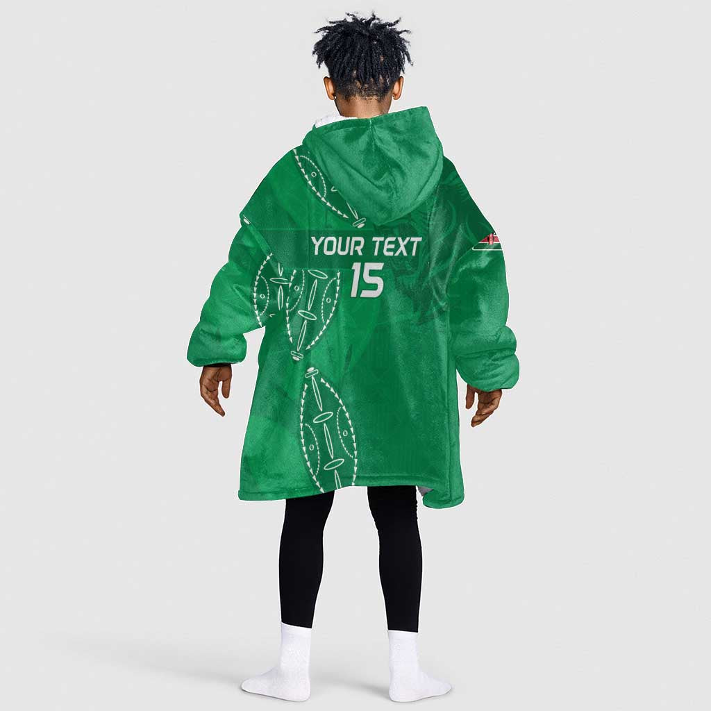 Jamhuri ya Kenya Rugby Custom Kid Wearable Blanket Hoodie Kenyan Shield Style - Green Color