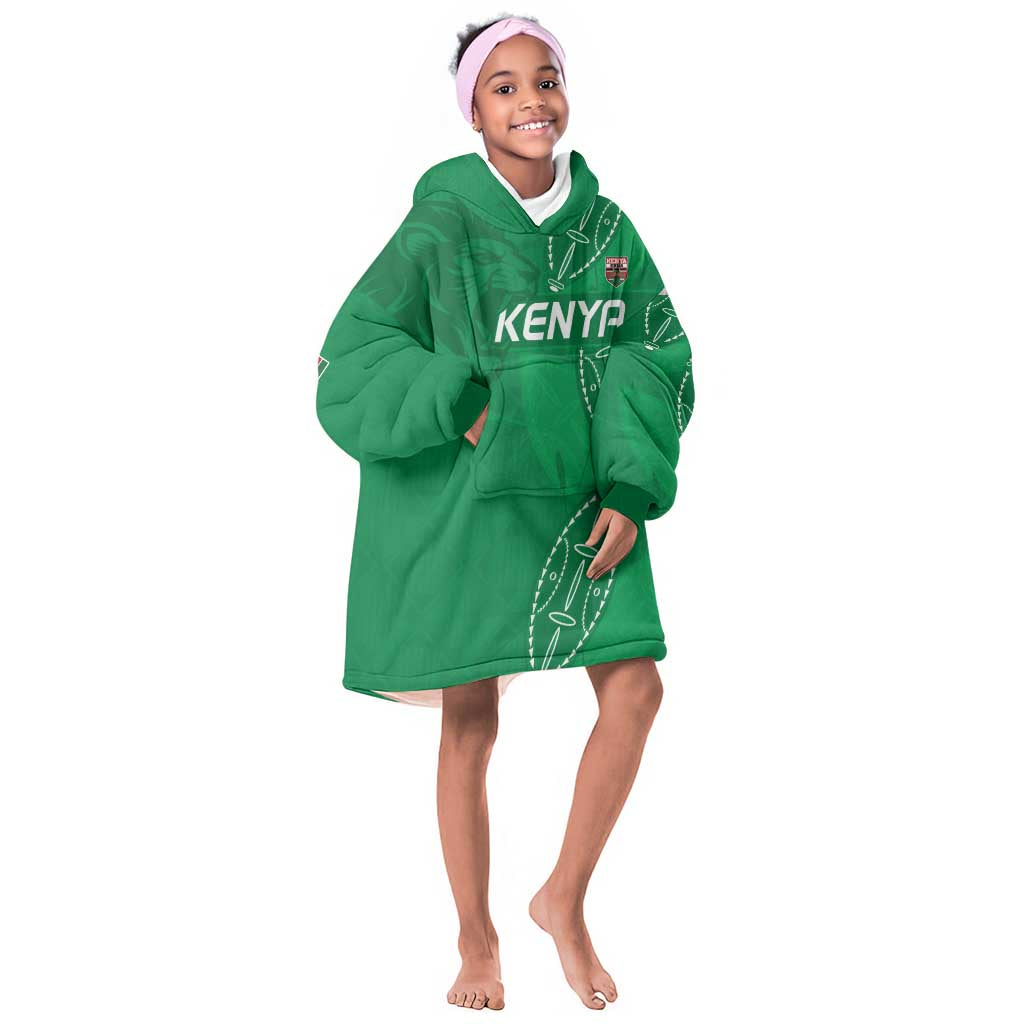 Jamhuri ya Kenya Rugby Custom Kid Wearable Blanket Hoodie Kenyan Shield Style - Green Color