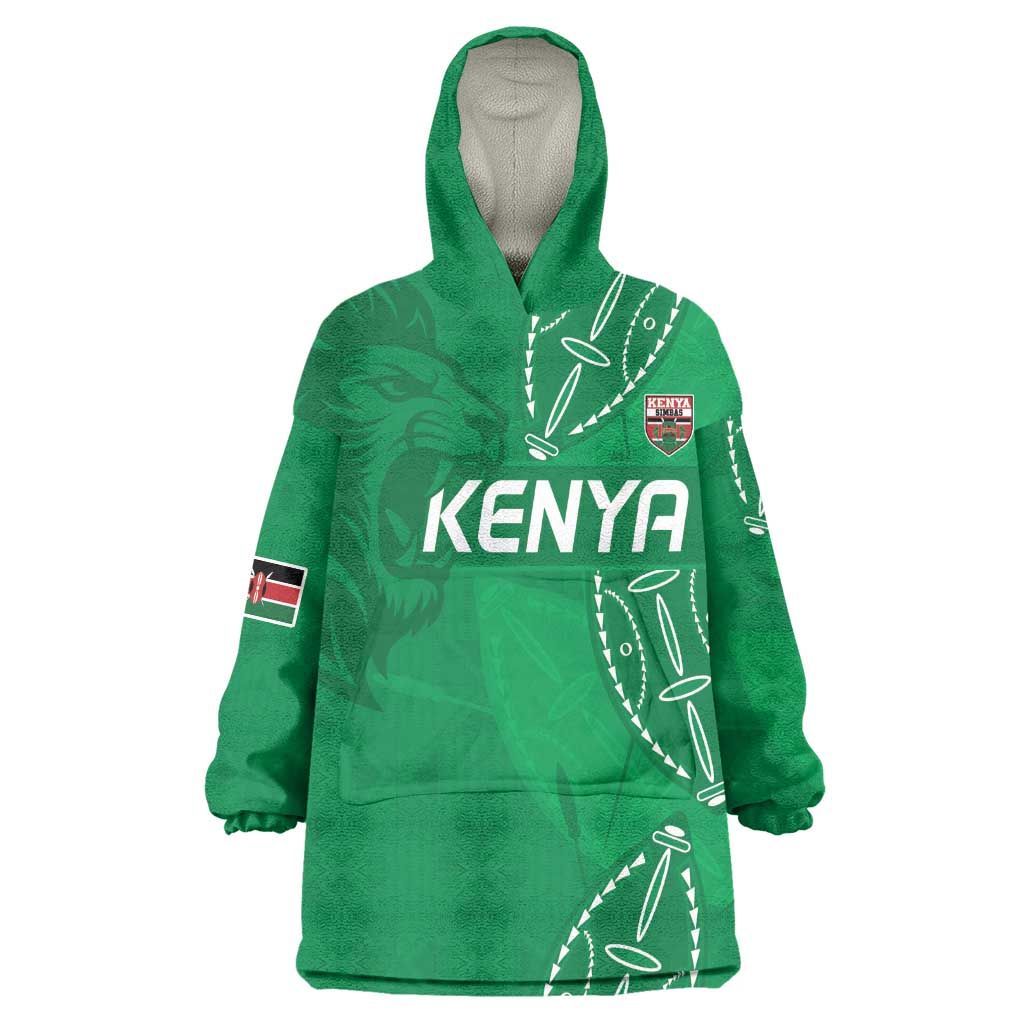 Jamhuri ya Kenya Rugby Custom Kid Wearable Blanket Hoodie Kenyan Shield Style - Green Color