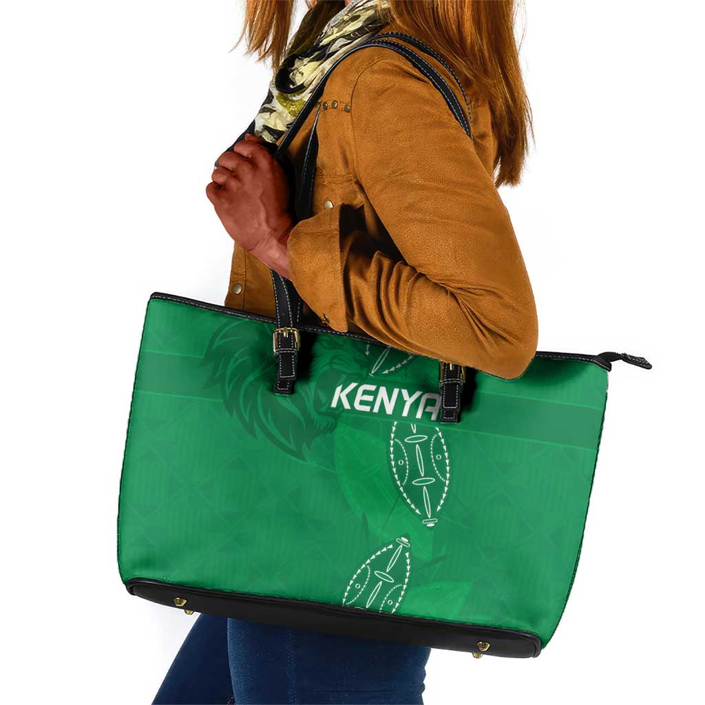 Jamhuri ya Kenya Rugby Leather Tote Bag Kenyan Shield Style - Green Color