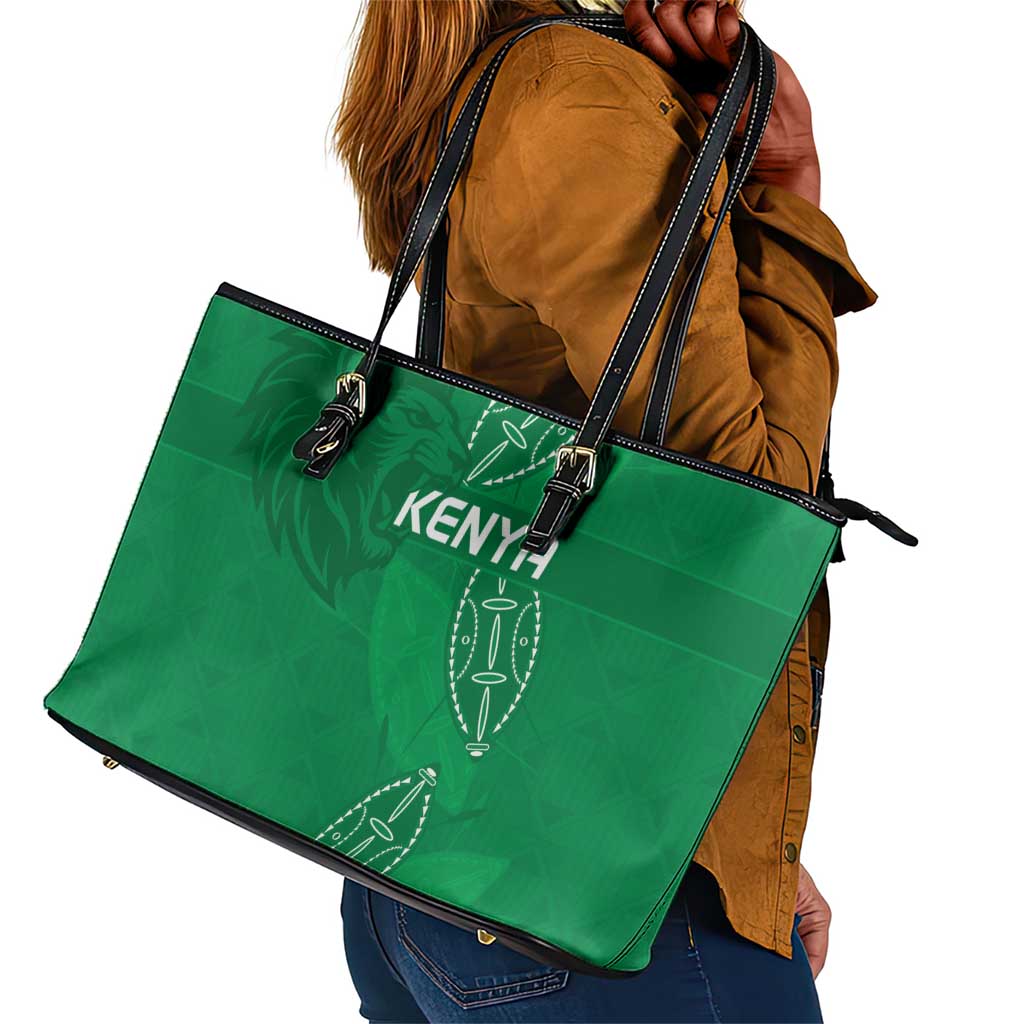 Jamhuri ya Kenya Rugby Leather Tote Bag Kenyan Shield Style - Green Color