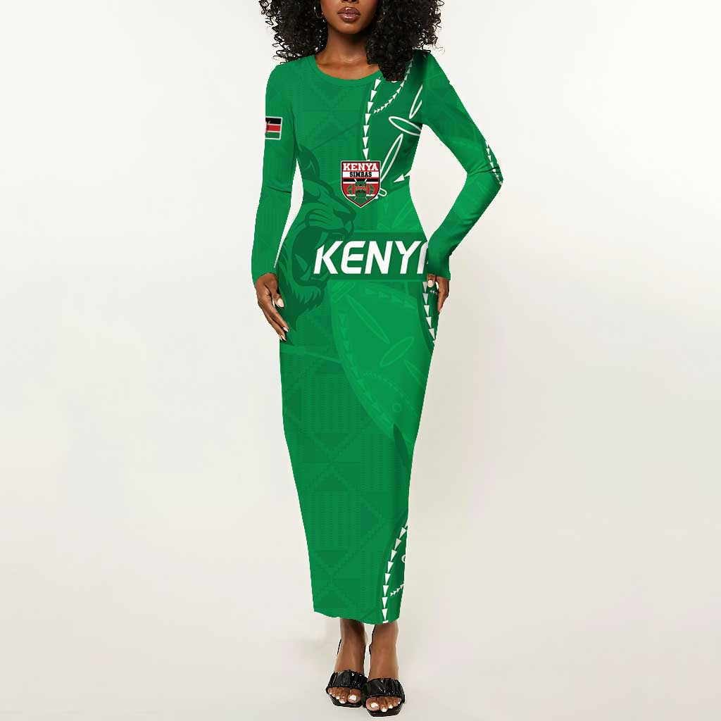 Jamhuri ya Kenya Rugby Custom Long Sleeve Bodycon Dress Kenyan Shield Style - Green Color LT15