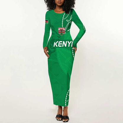 Jamhuri ya Kenya Rugby Custom Long Sleeve Bodycon Dress Kenyan Shield Style - Green Color LT15
