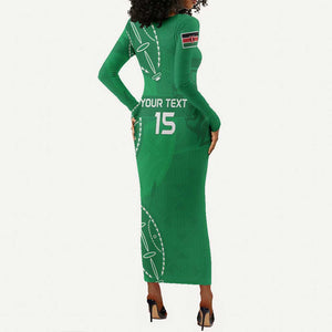 Jamhuri ya Kenya Rugby Custom Long Sleeve Bodycon Dress Kenyan Shield Style - Green Color LT15